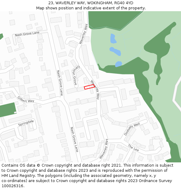 23, WAVERLEY WAY, WOKINGHAM, RG40 4YD: Location map and indicative extent of plot