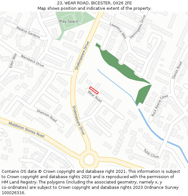 23, WEAR ROAD, BICESTER, OX26 2FE: Location map and indicative extent of plot