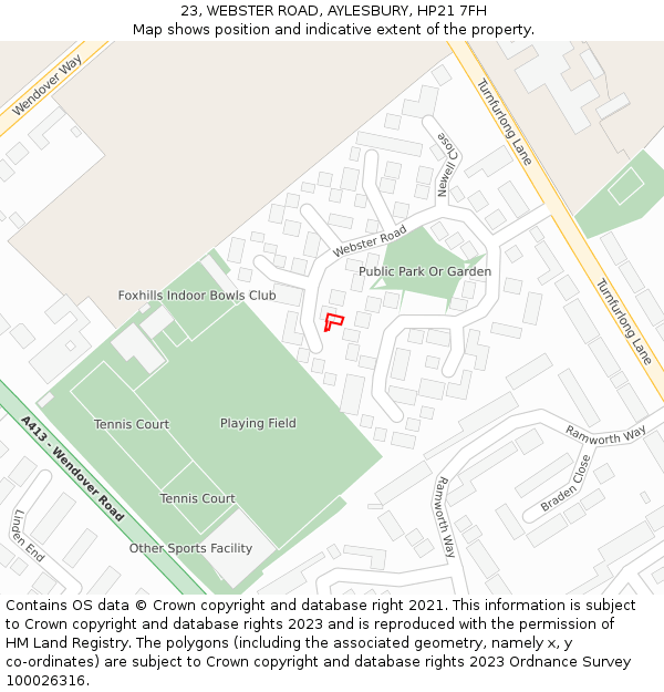 23, WEBSTER ROAD, AYLESBURY, HP21 7FH: Location map and indicative extent of plot
