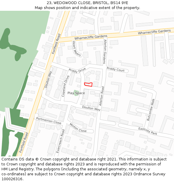 23, WEDGWOOD CLOSE, BRISTOL, BS14 9YE: Location map and indicative extent of plot