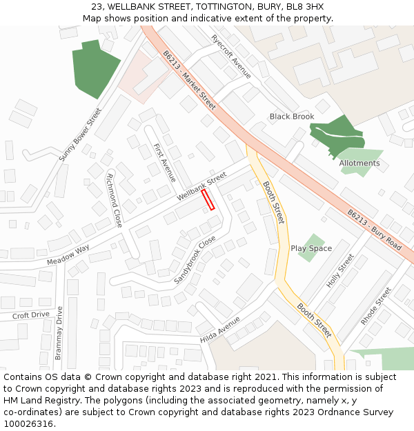 23, WELLBANK STREET, TOTTINGTON, BURY, BL8 3HX: Location map and indicative extent of plot
