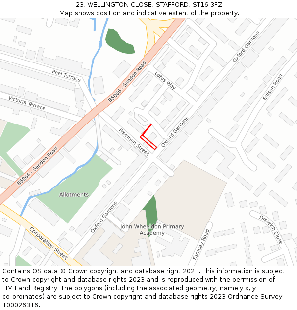 23, WELLINGTON CLOSE, STAFFORD, ST16 3FZ: Location map and indicative extent of plot