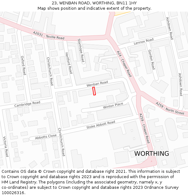 23, WENBAN ROAD, WORTHING, BN11 1HY: Location map and indicative extent of plot