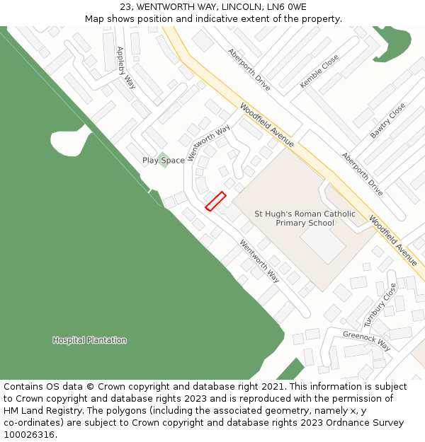 23, WENTWORTH WAY, LINCOLN, LN6 0WE: Location map and indicative extent of plot