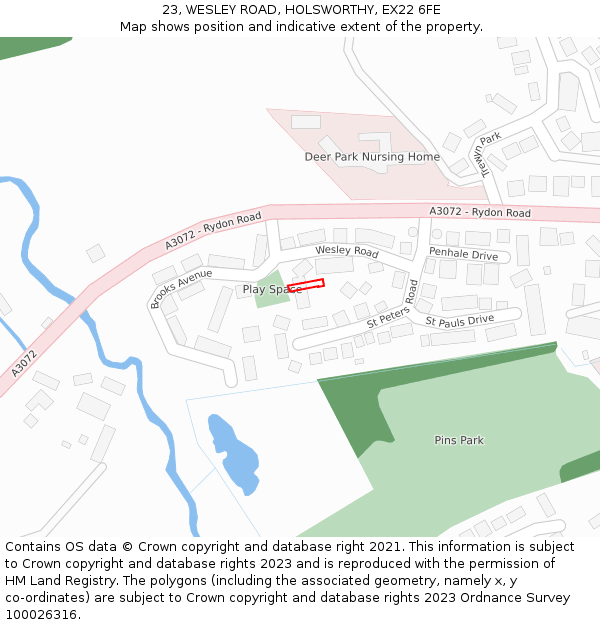 23, WESLEY ROAD, HOLSWORTHY, EX22 6FE: Location map and indicative extent of plot