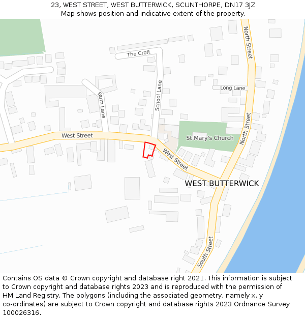 23, WEST STREET, WEST BUTTERWICK, SCUNTHORPE, DN17 3JZ: Location map and indicative extent of plot