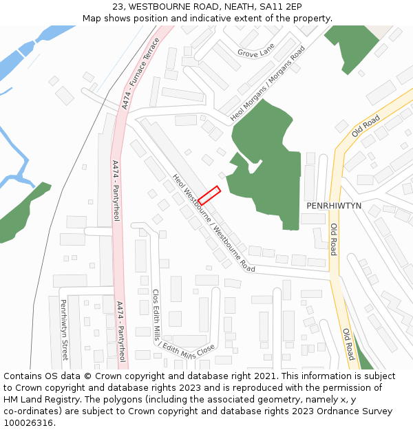 23, WESTBOURNE ROAD, NEATH, SA11 2EP: Location map and indicative extent of plot
