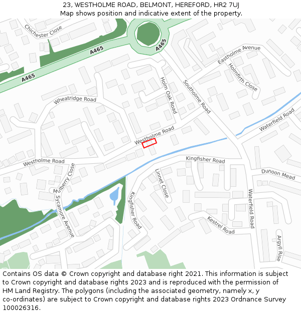23, WESTHOLME ROAD, BELMONT, HEREFORD, HR2 7UJ: Location map and indicative extent of plot
