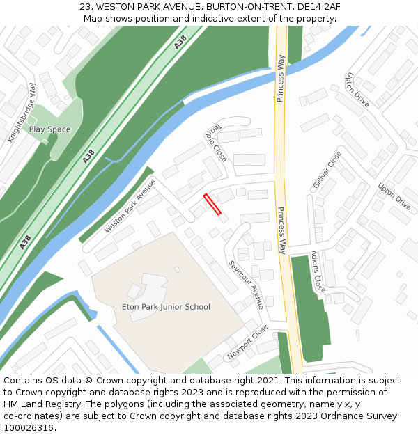 23, WESTON PARK AVENUE, BURTON-ON-TRENT, DE14 2AF: Location map and indicative extent of plot