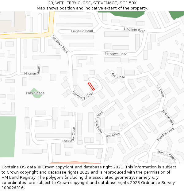 23, WETHERBY CLOSE, STEVENAGE, SG1 5RX: Location map and indicative extent of plot