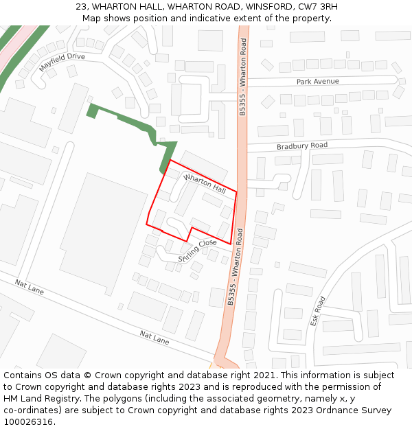 23, WHARTON HALL, WHARTON ROAD, WINSFORD, CW7 3RH: Location map and indicative extent of plot