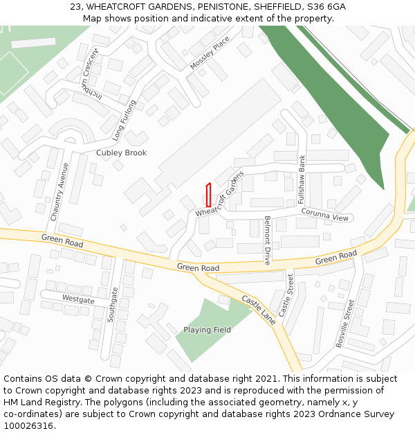 23, WHEATCROFT GARDENS, PENISTONE, SHEFFIELD, S36 6GA: Location map and indicative extent of plot