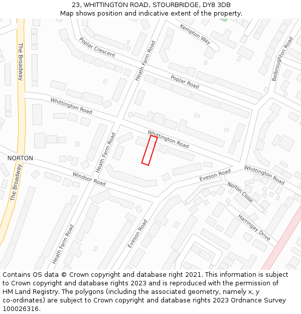 23, WHITTINGTON ROAD, STOURBRIDGE, DY8 3DB: Location map and indicative extent of plot