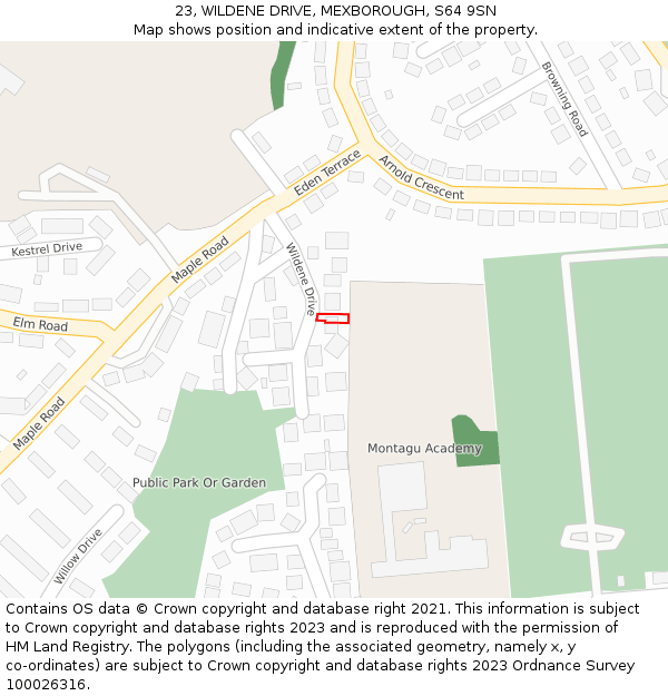 23, WILDENE DRIVE, MEXBOROUGH, S64 9SN: Location map and indicative extent of plot