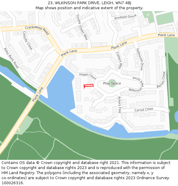 23, WILKINSON PARK DRIVE, LEIGH, WN7 4BJ: Location map and indicative extent of plot