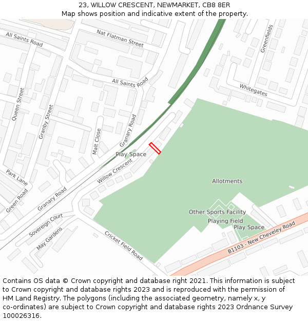 23, WILLOW CRESCENT, NEWMARKET, CB8 8ER: Location map and indicative extent of plot