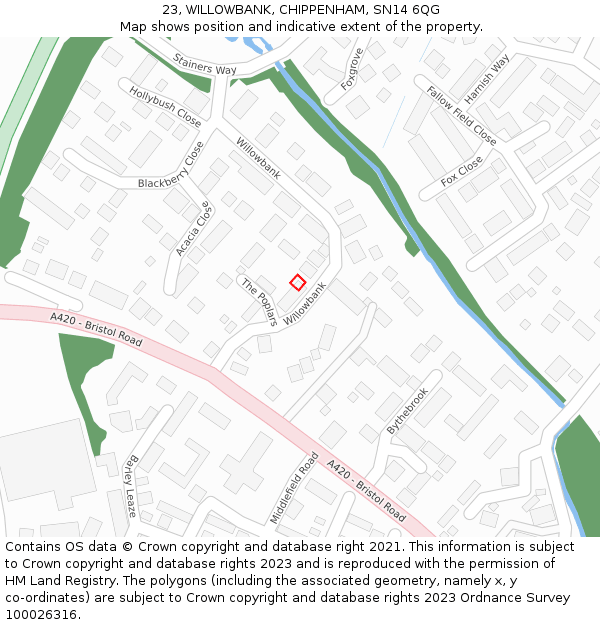 23, WILLOWBANK, CHIPPENHAM, SN14 6QG: Location map and indicative extent of plot