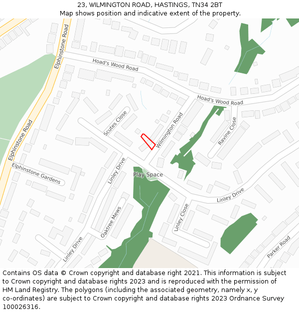 23, WILMINGTON ROAD, HASTINGS, TN34 2BT: Location map and indicative extent of plot