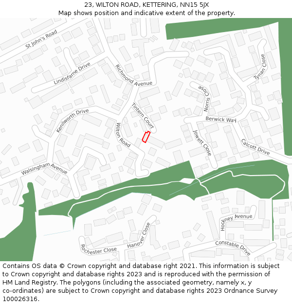 23, WILTON ROAD, KETTERING, NN15 5JX: Location map and indicative extent of plot