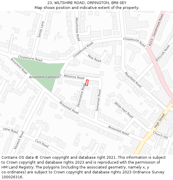 23, WILTSHIRE ROAD, ORPINGTON, BR6 0EY: Location map and indicative extent of plot
