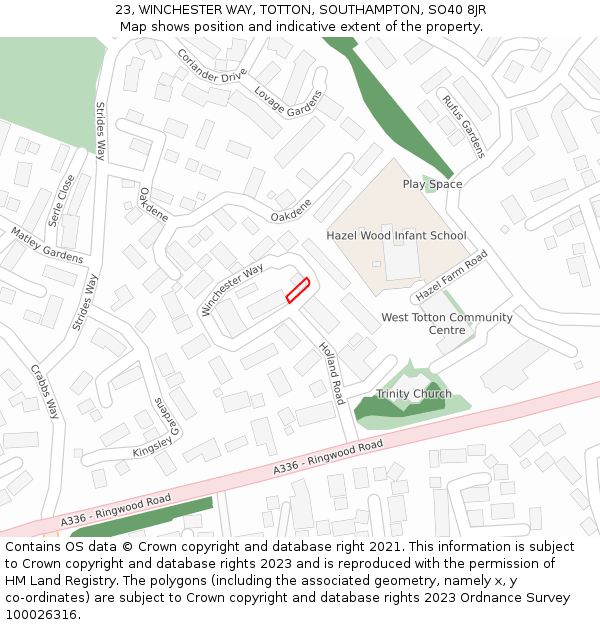 23, WINCHESTER WAY, TOTTON, SOUTHAMPTON, SO40 8JR: Location map and indicative extent of plot