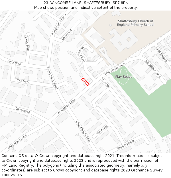 23, WINCOMBE LANE, SHAFTESBURY, SP7 8PN: Location map and indicative extent of plot