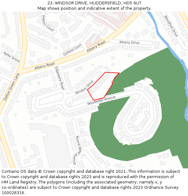23, WINDSOR DRIVE, HUDDERSFIELD, HD5 9UT: Location map and indicative extent of plot