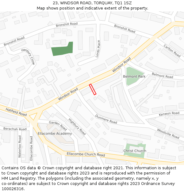 23, WINDSOR ROAD, TORQUAY, TQ1 1SZ: Location map and indicative extent of plot