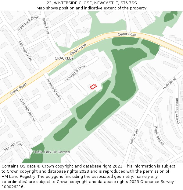 23, WINTERSIDE CLOSE, NEWCASTLE, ST5 7SS: Location map and indicative extent of plot
