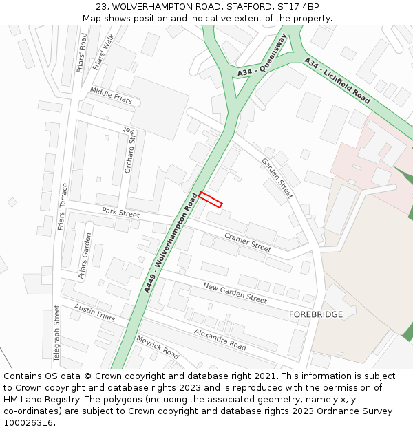 23, WOLVERHAMPTON ROAD, STAFFORD, ST17 4BP: Location map and indicative extent of plot