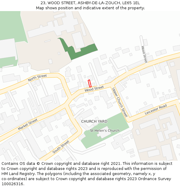 23, WOOD STREET, ASHBY-DE-LA-ZOUCH, LE65 1EL: Location map and indicative extent of plot