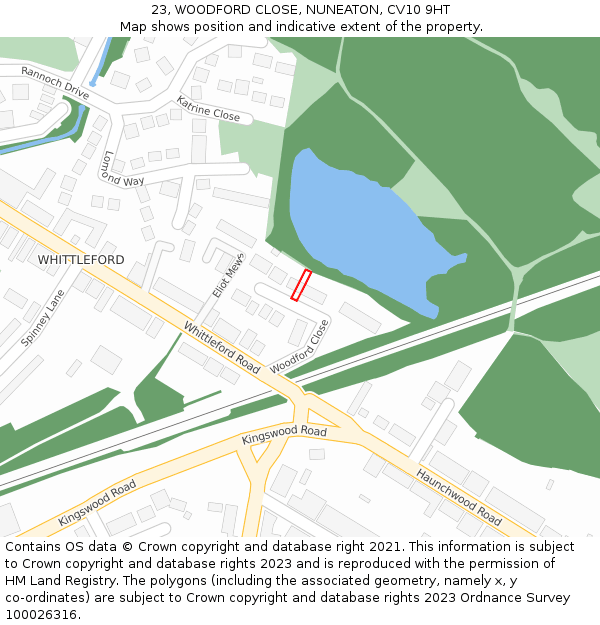 23, WOODFORD CLOSE, NUNEATON, CV10 9HT: Location map and indicative extent of plot