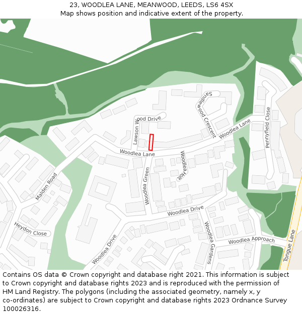 23, WOODLEA LANE, MEANWOOD, LEEDS, LS6 4SX: Location map and indicative extent of plot
