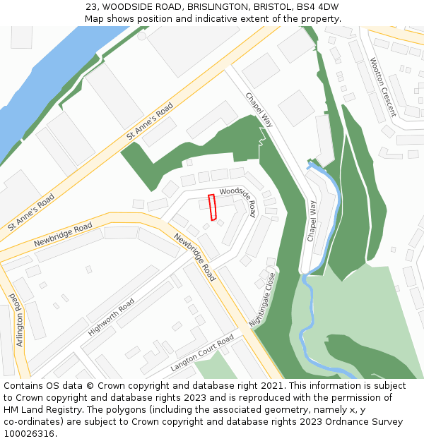 23, WOODSIDE ROAD, BRISLINGTON, BRISTOL, BS4 4DW: Location map and indicative extent of plot