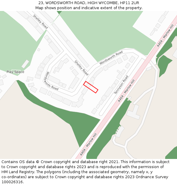 23, WORDSWORTH ROAD, HIGH WYCOMBE, HP11 2UR: Location map and indicative extent of plot