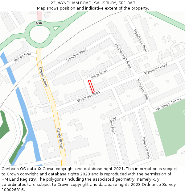 23, WYNDHAM ROAD, SALISBURY, SP1 3AB: Location map and indicative extent of plot