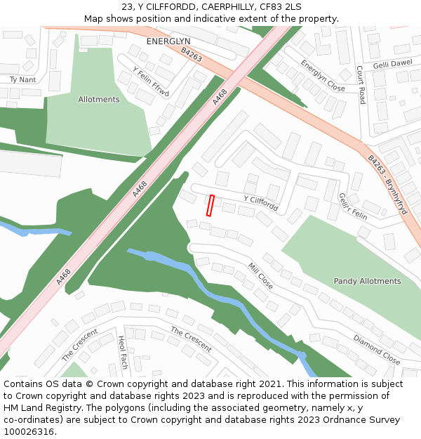 23, Y CILFFORDD, CAERPHILLY, CF83 2LS: Location map and indicative extent of plot