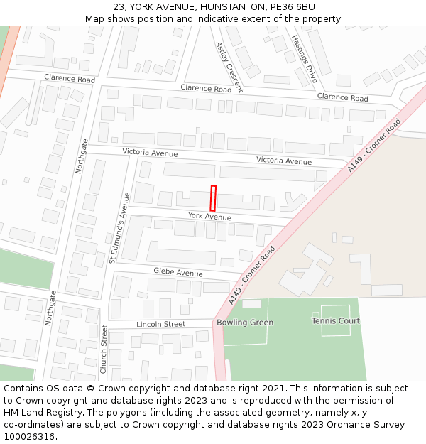 23, YORK AVENUE, HUNSTANTON, PE36 6BU: Location map and indicative extent of plot