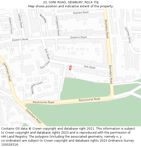 23, YORK ROAD, NEWBURY, RG14 7NJ: Location map and indicative extent of plot