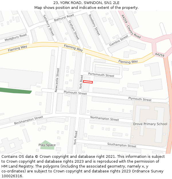 23, YORK ROAD, SWINDON, SN1 2LE: Location map and indicative extent of plot