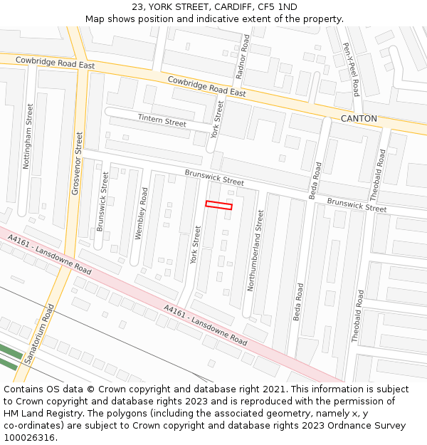 23, YORK STREET, CARDIFF, CF5 1ND: Location map and indicative extent of plot