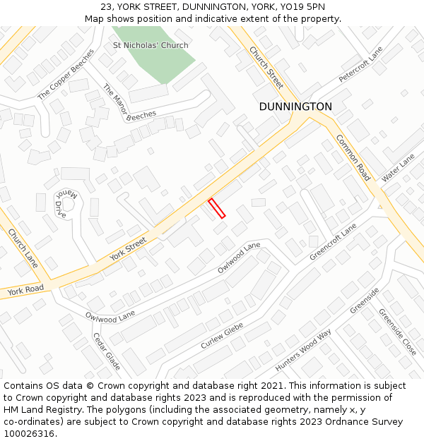 23, YORK STREET, DUNNINGTON, YORK, YO19 5PN: Location map and indicative extent of plot
