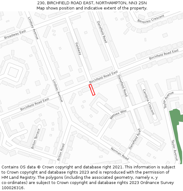 230, BIRCHFIELD ROAD EAST, NORTHAMPTON, NN3 2SN: Location map and indicative extent of plot
