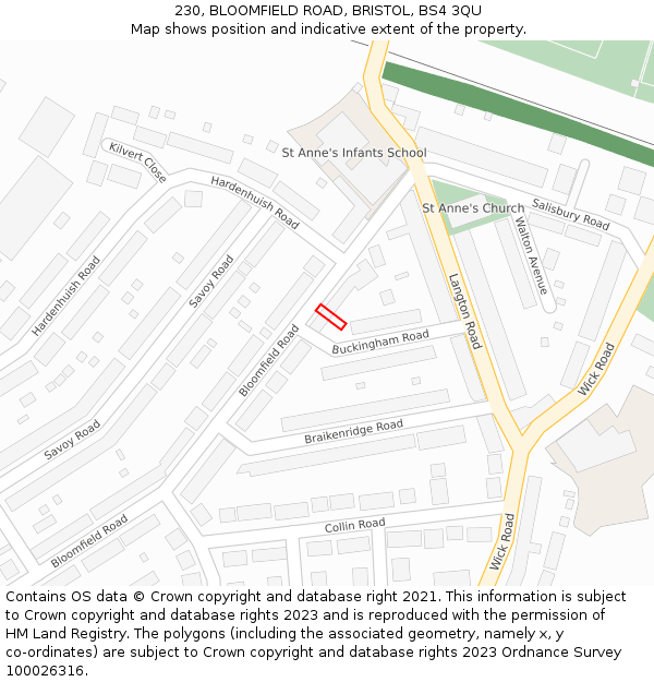 230, BLOOMFIELD ROAD, BRISTOL, BS4 3QU: Location map and indicative extent of plot