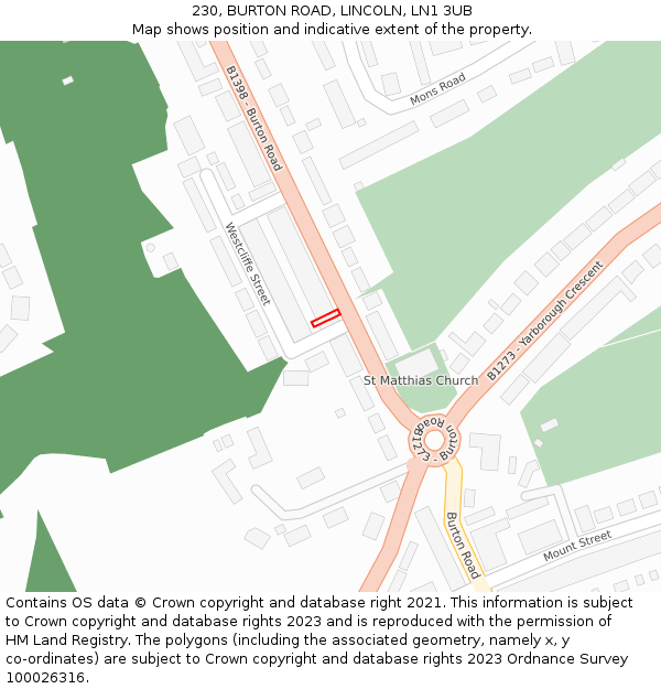 230, BURTON ROAD, LINCOLN, LN1 3UB: Location map and indicative extent of plot