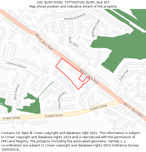 230, BURY ROAD, TOTTINGTON, BURY, BL8 3DT: Location map and indicative extent of plot