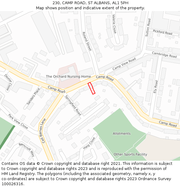 230, CAMP ROAD, ST ALBANS, AL1 5PH: Location map and indicative extent of plot