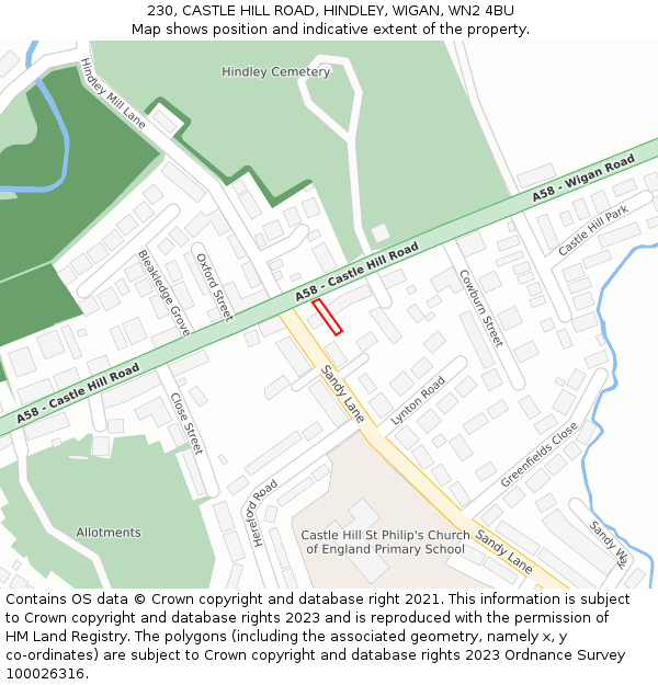 230, CASTLE HILL ROAD, HINDLEY, WIGAN, WN2 4BU: Location map and indicative extent of plot