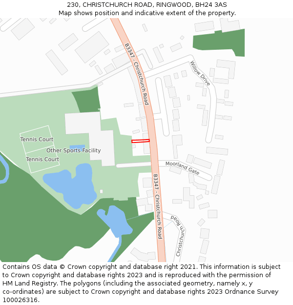 230, CHRISTCHURCH ROAD, RINGWOOD, BH24 3AS: Location map and indicative extent of plot