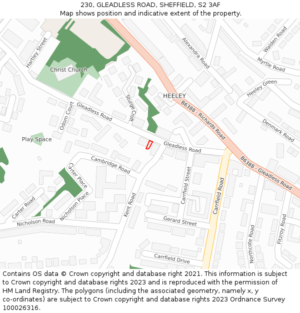 230, GLEADLESS ROAD, SHEFFIELD, S2 3AF: Location map and indicative extent of plot
